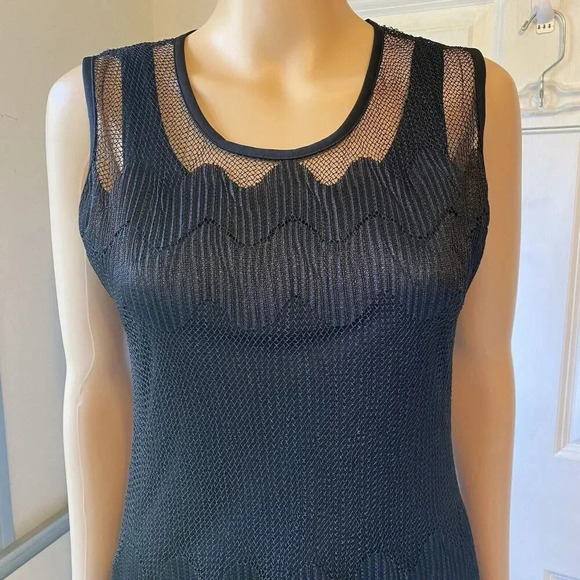 VTG Y2K Orange USA Whimsigoth Witchy Midi Dress S-M Mesh Open Knit Black Stretch - Picture 13 of 16